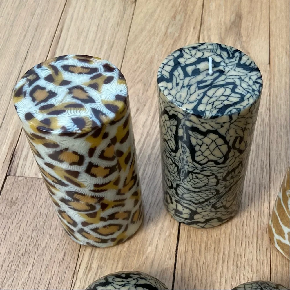Unscented Animal Print Candles (5) 3 Pillars and 2 mini domes